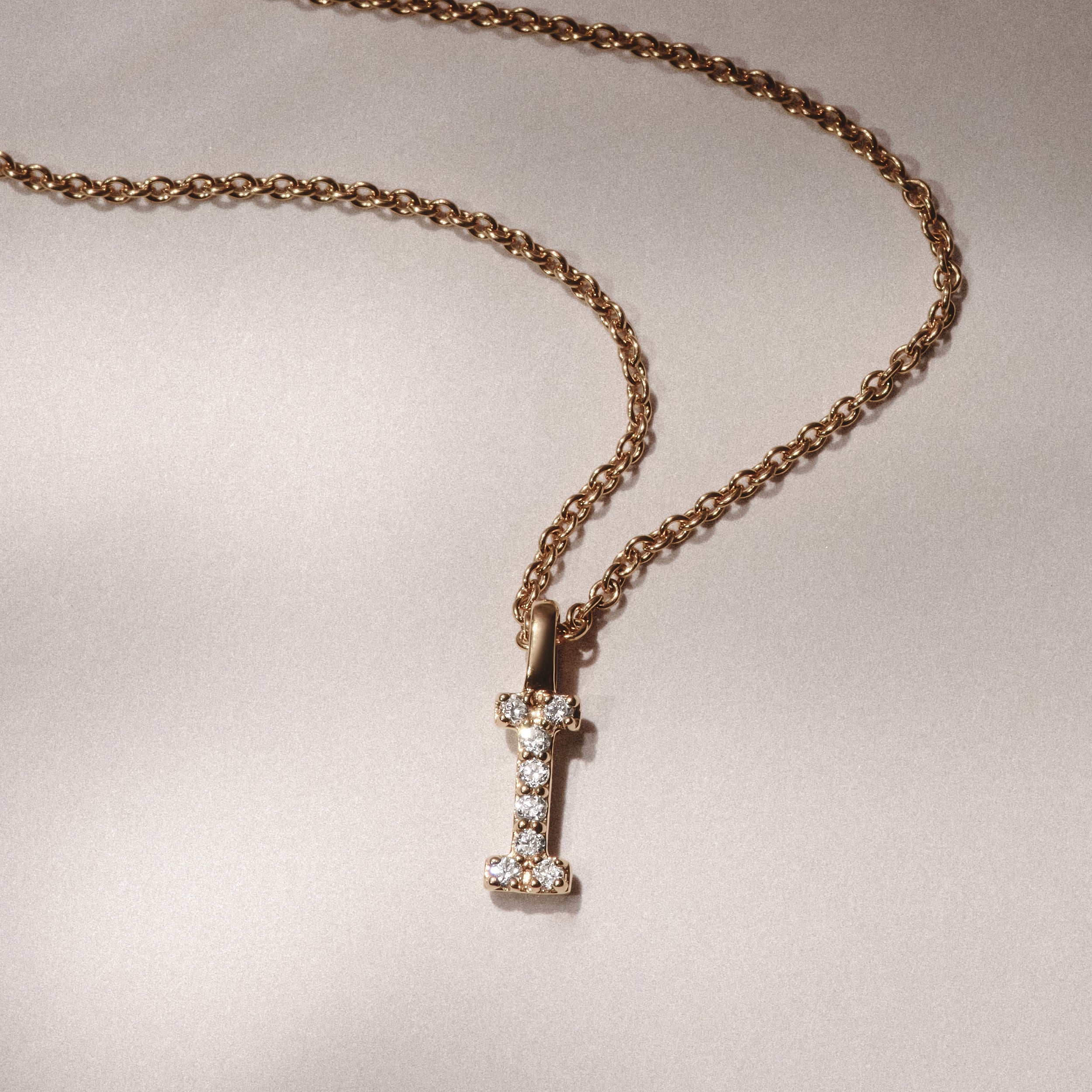 Love Letter Initial I Lab Diamond Necklace set in 9K Yellow Gold